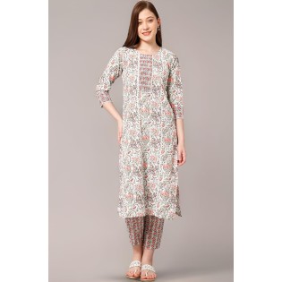 Eight Colors Cotton Floral Straight Kurta Kurti Set for Women