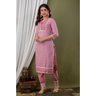 Festival Rayon Silver Print Ethnic Kurti Set For Women